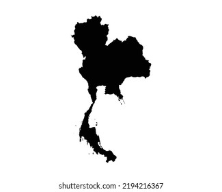 Thailand Map. Thai Country Map. Black and White Siam Siamese National Nation Geography Outline Border Boundary Territory Shape Vector Illustration EPS Clipart