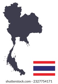 Thailand Karte mit thailändischer Flagge. Thailändische Karte und thailändische Flagge.
