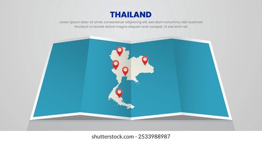 Tailandia mapa de viaje con diseño de ubicación de etiqueta pin Ilustración