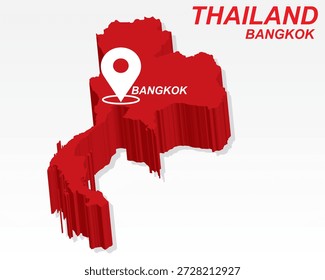 Thailand Map Vektor, Bangkok Capital City Marker auf rotem 3D Country Shape, Thailand Infografik Design, bearbeitbare Zielzeiger Thailand Geografie