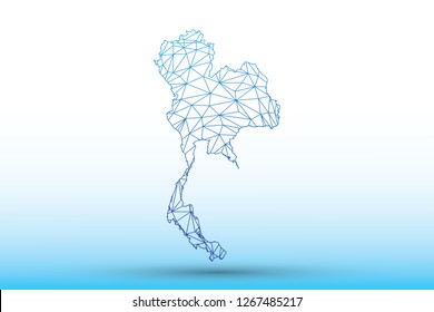 Thailand map vector of blue color geometric connected lines using triangles on light background illustration meaning strong network
