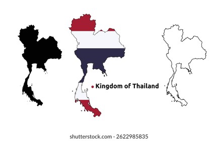 Thailand Map Vector - Country Outline, Flag Inside Map, Blank and Silhouette Version
