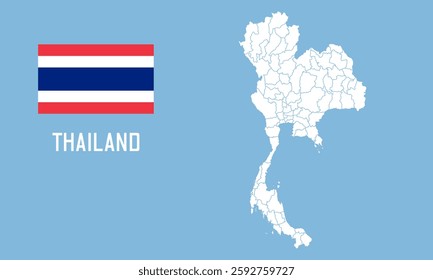 Thailand map. Vector Thailand map with Thailand flag isolated on blue background.	
