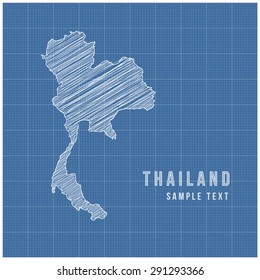Thailand Map Vector Line Sketch Up with Grid Background