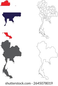Thailand Map Vector Set - Political, Outline, Flag and Solid Styles