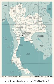 Thailand Map - Vintage Detailed Vector Illustration