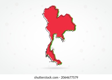 Thailändische Karte - Internationale Weltkarte, Vektorgrafik-Vorlage mit roter, grüner und schwarzer Umrisskizze einzeln auf weißem Hintergrund - Vektorgrafik eps10