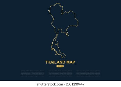 Mapa de Tailandia - Mapa Mundial Plantilla vectorial Internacional con el estilo de dibujo gráfico de esquema de oro fino aislado en fondo oscuro para diseño de tarjeta, afiche, cartel - Ilustración vectorial eps 10