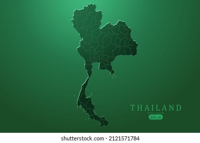 Mapa de Tailandia - Mapa Mundial Mapa Internacional de la plantilla vectorial con un color de gradiente alto detallado y verde aislado en el fondo verde para el diseño, infografía - Ilustración vectorial eps 10