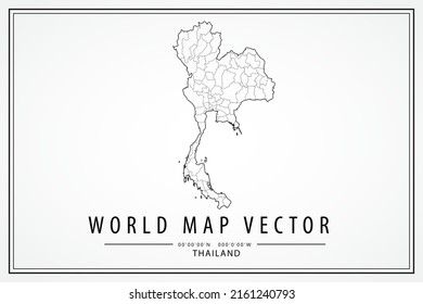 Thailand Map - World Map International vector template with High detailed thin black line and outline graphic sketch style isolated on white background - Vector illustration eps 10