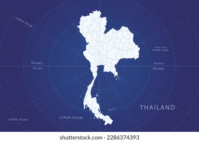 Thailand Map - World Map International vector template with High detailed and white color including circle line on blue background for design, infographic, website - Vector illustration eps 10