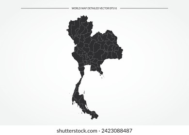 Thailand Map - World Map International vector template with High detailed with black and white outline color isolated on white background - Vector illustration eps 10