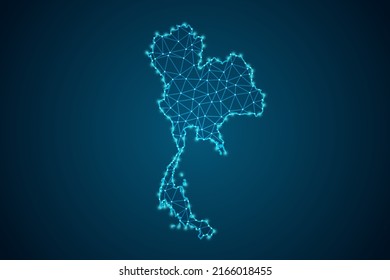 Thailand Map - World Map mash line and point scales on blue technology background. Wire Frame 3D mesh polygonal network line, design sphere, dot and structure -  Vector illustration eps 10