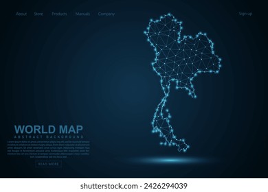 Thailand Map - World Map mash line and point scales on blue technology background. Wire Frame 3D mesh polygonal network line, design sphere, dot and structure - Vector illustration eps 10