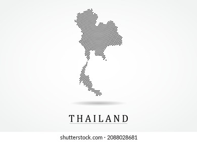 Mapa de Tailandia - Plantilla de vector de mapa mundial con puntos negros, cuadrícula, grunge, estilo de medio tono aislado en fondo blanco para educación, infografía, diseño - Ilustración vectorial eps 10