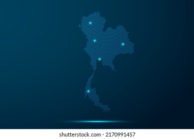 Thailand Map - World Map vector template with dots, grid, grunge, halftone style and light, network line, design sphere on blue technology background -  Vector illustration eps 10