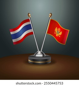 Thailand and Montenegro table flags relation  with gradient backgrund. Vector Illustration