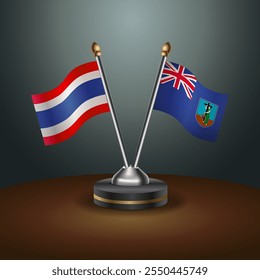 Thailand and Montserrat table flags relation  with gradient backgrund. Vector Illustration