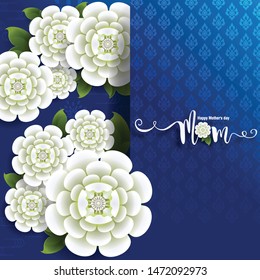 Thailand Mother's day background and beautiful Jasmine flower Thai traditional paper art craft style on background.