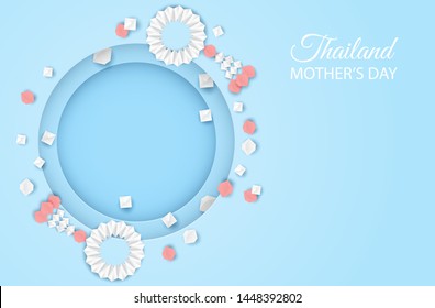 Thailand Mother's day background . Design with garland origami for mother's day. Thai traditional. paper art style .vector.