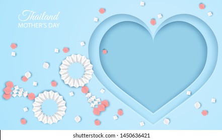 Thailand Mother's day background . Design with garland origami for mother's day. Thai traditional. paper art style .vector.
