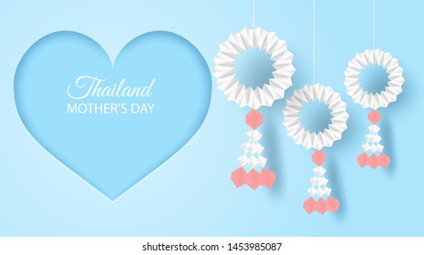 Thailand Mother's day background . Design with garland origami for mother's day. Thai traditional. paper art style .vector.
