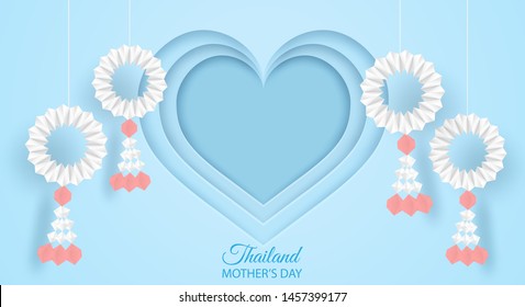 Thailand Mother's day background . Design with garland origami for mother's day. Thai traditional. paper art style .vector.
