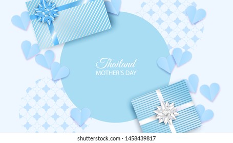 Thailand Mother's day background . Design with heart and gift box for mother's day. Thai traditional. vector.