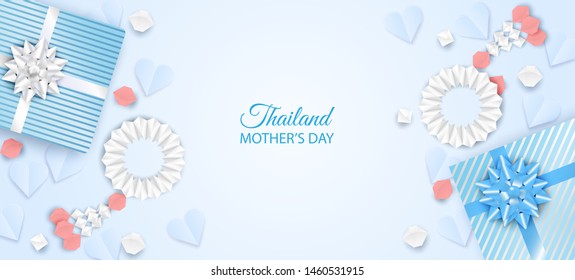 Thailand Mother's day background . Design with garland origami and gift box for mother's day. Thai traditional. vector.