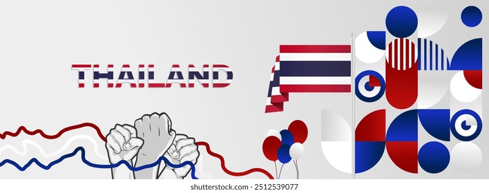 Thailand National Day abstract art in flag colors. Latest modern banner for Thailand constitution day with typography. Perfect for poster, web banner, holiday greeting card