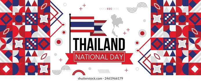 Thailand national day banner with Thai flag and map colors theme background and geometric abstract Asia modern red blue white design. Bangkok asian supporters. 