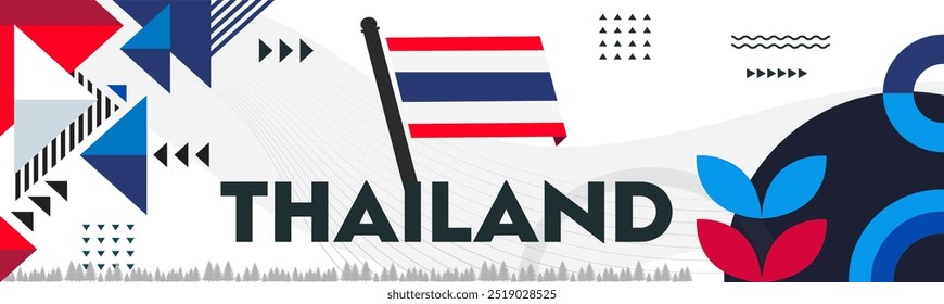 Banner do dia nacional da Tailândia com fundo tema bandeira tailandesa e abstrato geométrico Ásia moderna 
 projeto. Apoiadores asiáticos de Bangkok. Ilustração de vetor