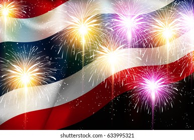 Thailand national flag Fireworks background