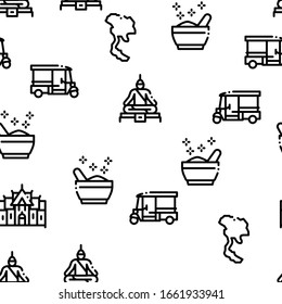 Thailand National Seamless Pattern Vector Thin Line. Illustrations