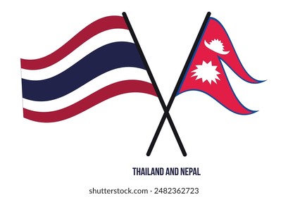 Thailand and Nepal Flags Crossed And Waving Flat Style. Official Proportion. Correct Colors.