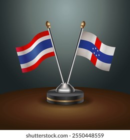 Thailand and Netherlands Antilles table flags relation  with gradient backgrund. Vector Illustration