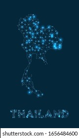 Thailand network map. Abstract geometric map of the country. Internet connections and telecommunication design. Awesome vector illustration.