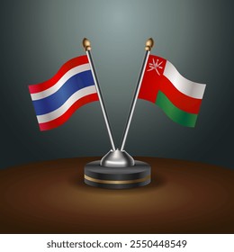 Thailand and Oman table flags relation  with gradient backgrund. Vector Illustration