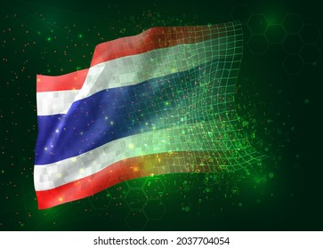 Thailand, on vector 3d flag on green background with polygons and data numbers