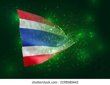 Tailandia, sobre la bandera del vector 3d sobre el fondo verde con polígonos y números de datos