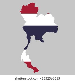 Esquema del mapa de Tailandia sobre el fondo de la bandera nacional