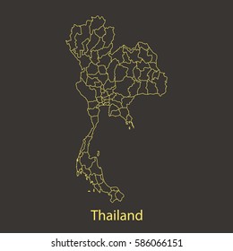 Thailand outline,stroke of map with administrative division. Vector illustration