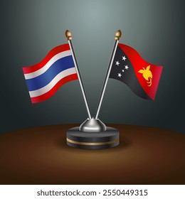 Thailand and Papua New Guinea table flags relation  with gradient backgrund. Vector Illustration