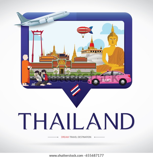 Thailand photo travel destinations icon set
concept vector, Info graphic elements for traveling to Thailand.
Travel concept
vector.