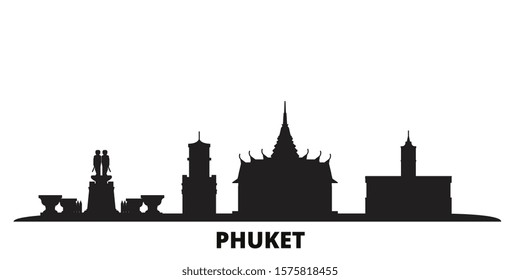 Thailand, Phuket city skyline isolated vector illustration. Thailand, Phuket travel black cityscape