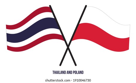 Thailand and Poland Flags Crossed And Waving Flat Style. Official Proportion. Correct Colors.