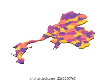 Thailand political map of administrative divisions - provinces. Isometric 3D blank vector map in four colors scheme.