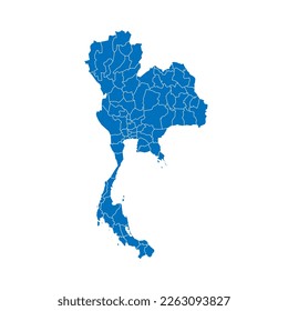 Thailand political map of administrative divisions - provinces. Solid blue blank vector map with white borders.