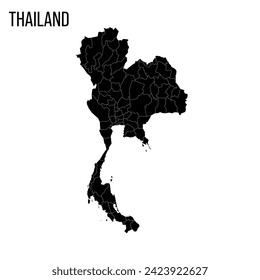 Thailand political map of administrative divisions - provinces. Blank black map and country name title.