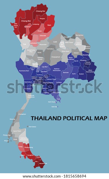 Thailand political map divide by
state colorful outline simplicity style. Vector
illustration.
